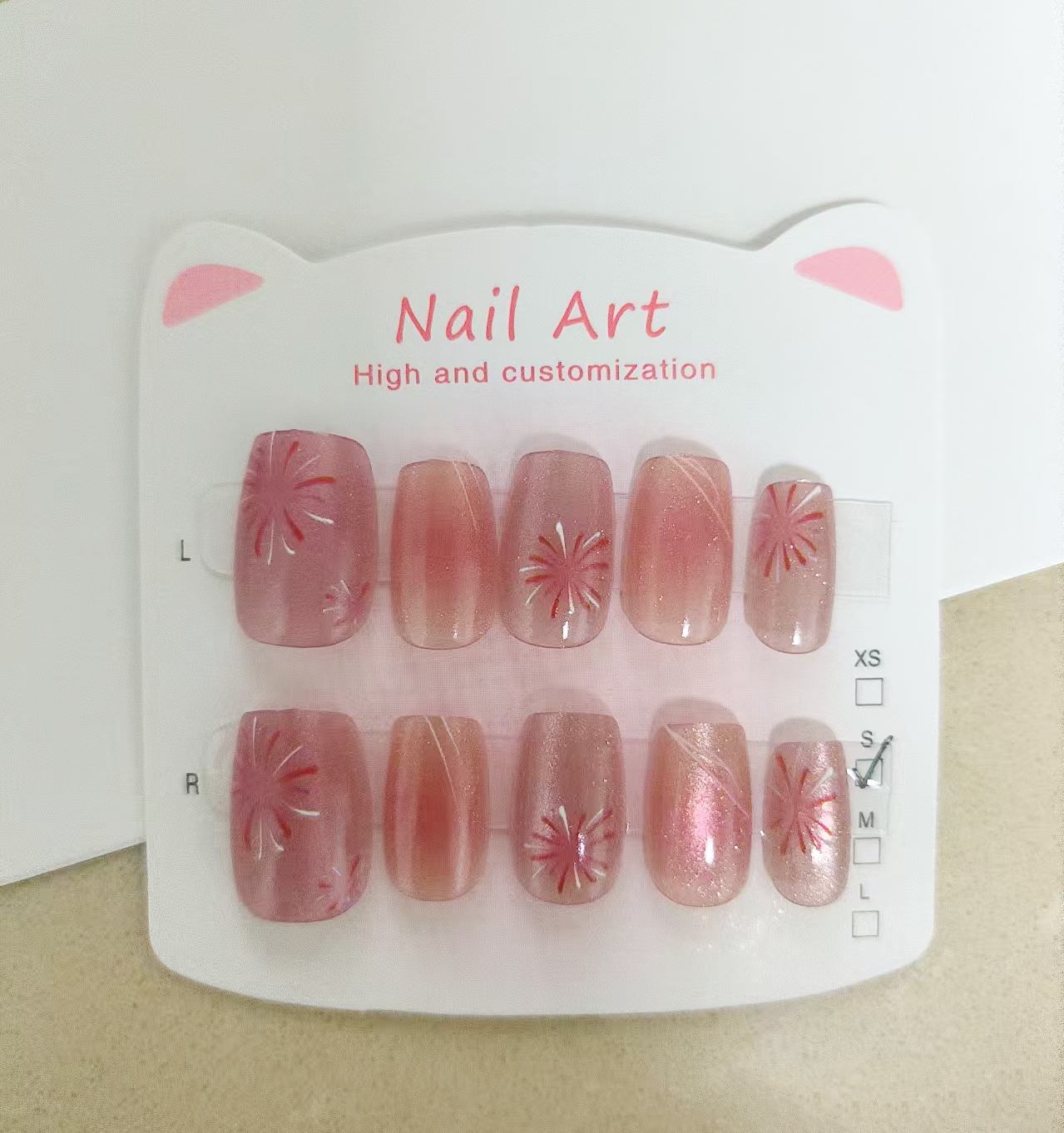 Nail Art Pink Cat Eye - 10pcs Girl Full-Size Handmade Cat Eye