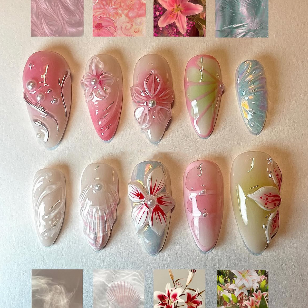 Nail Art Design - 24pcs Glossy Shell Pearl Design False