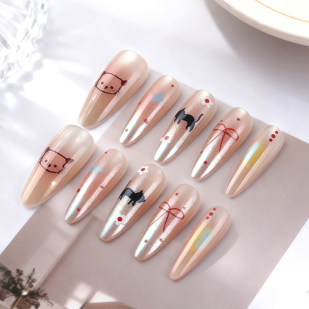 Nail Art Full Cat Eye - 24pcs fake nail art, long almond
