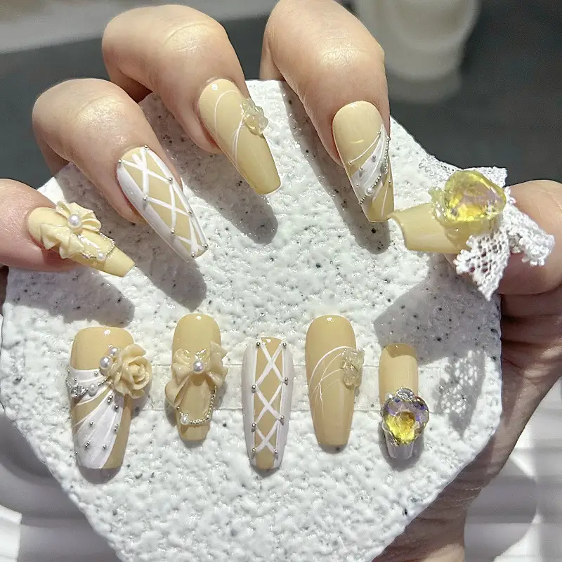 Nail Art Love - 10pcs 3D Rose Bow Yellow Handmade