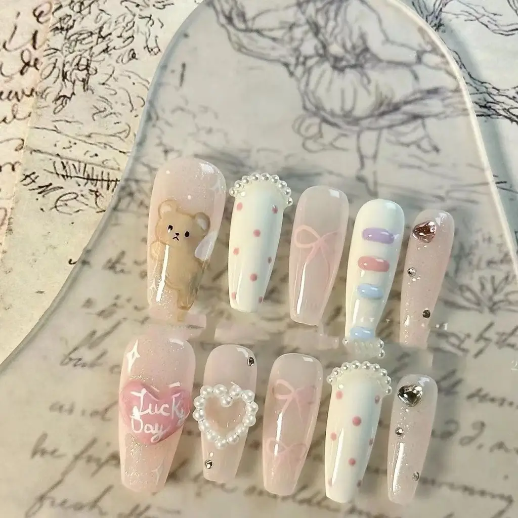 Nail Art Love - Summer Fresh Bear Cloud Bow Handmade