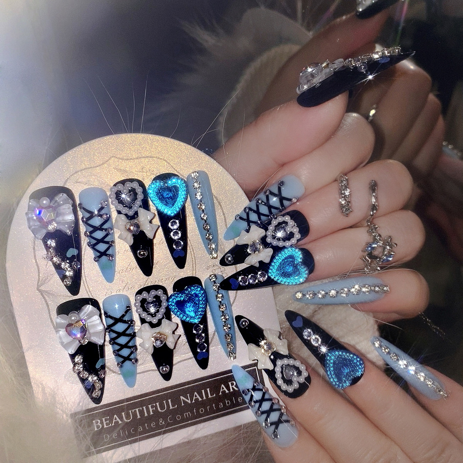 Nail Art Design - 24pcs 3D Bow Decor False Nails