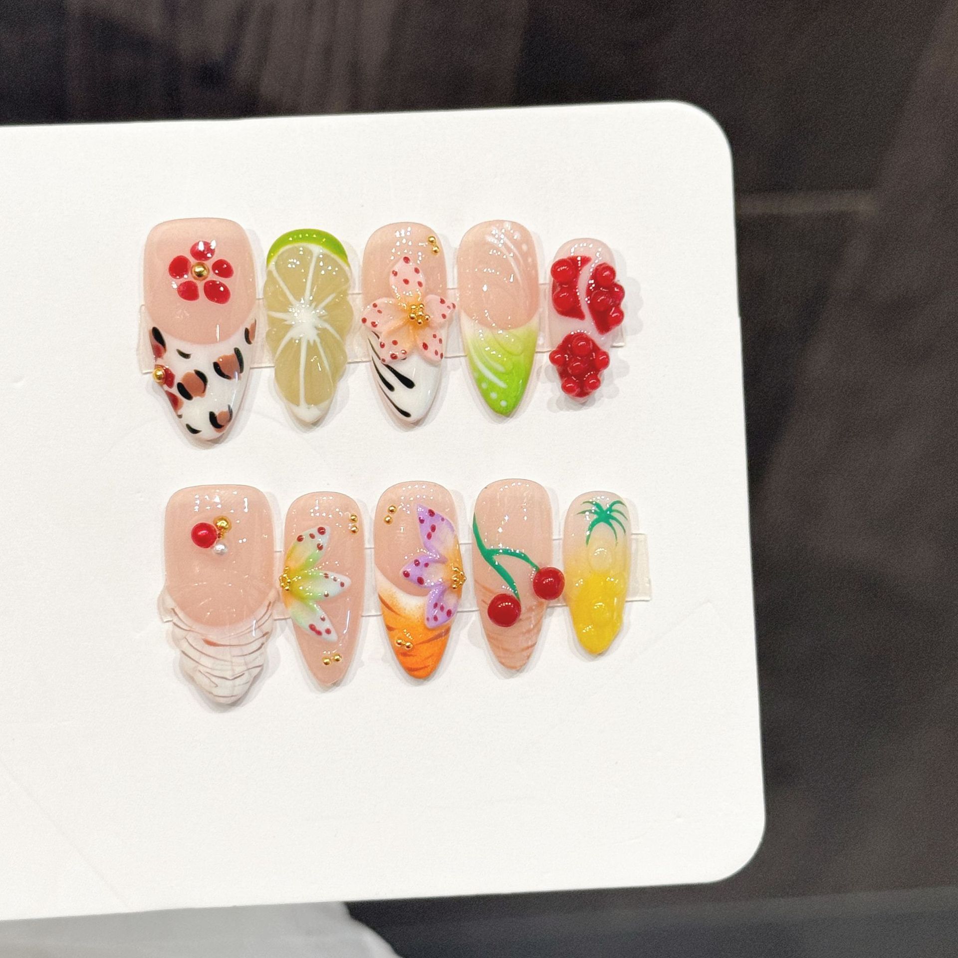 Nail Art Orange - 10pcs Hand-painted Orange Cherry Press On