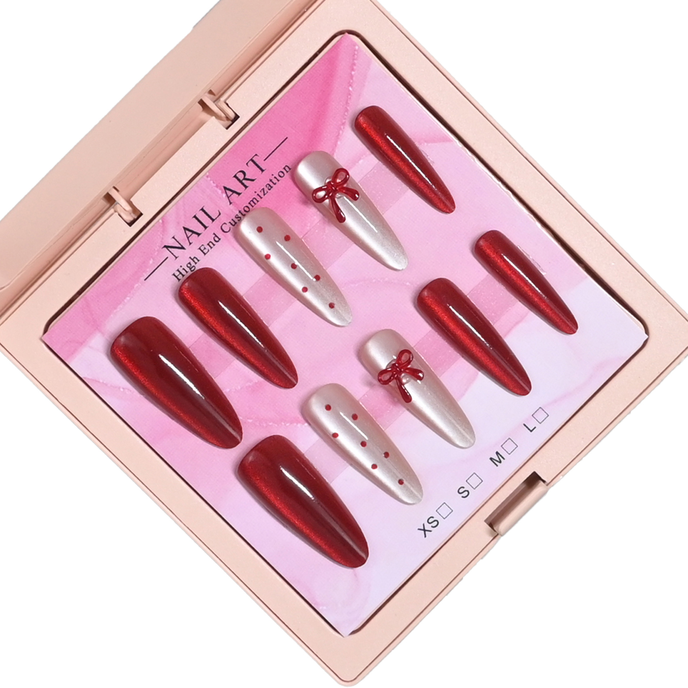 Nail Art Pink Cat Eye - 10 handmade stiletto nails in pink