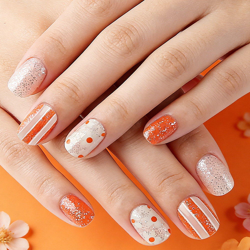 Nail Art Orange - 24Pcs fake nail art, spring and