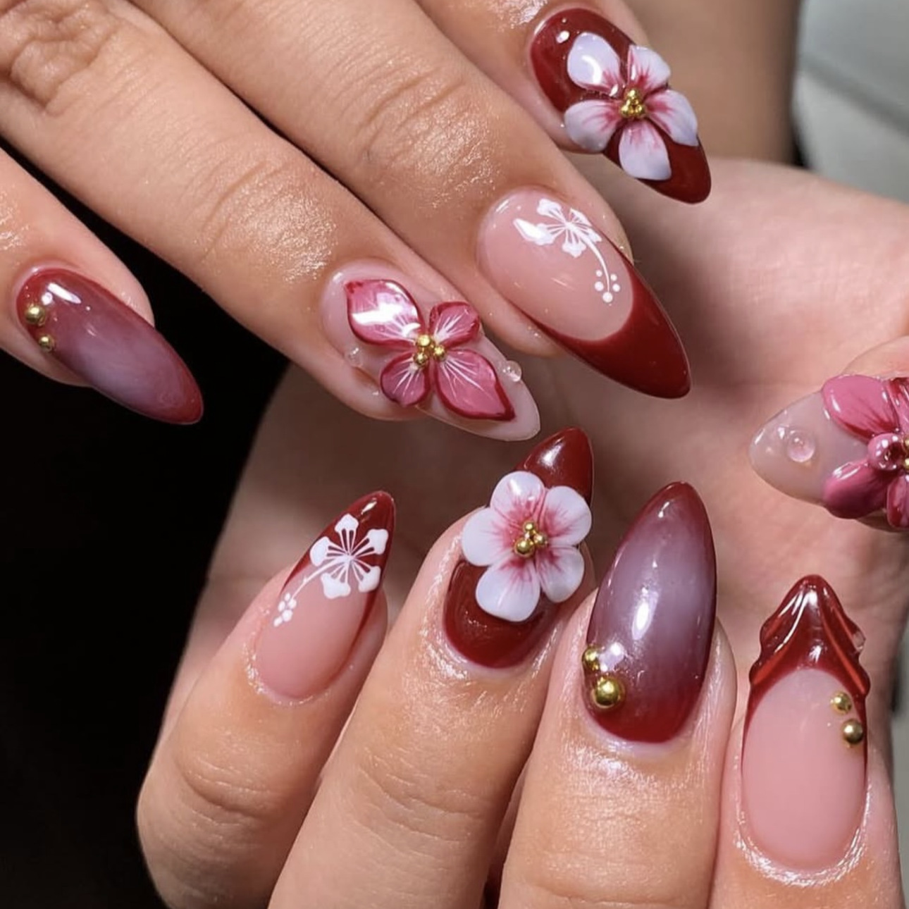Nail Art Red - 24pcs Red French Press on Nails
