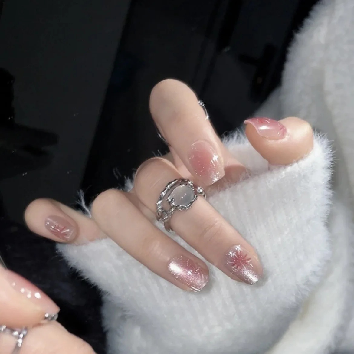 10pcs Girl Full-Size Handmade  - Nail Art Pink Cat Eye avis et prix