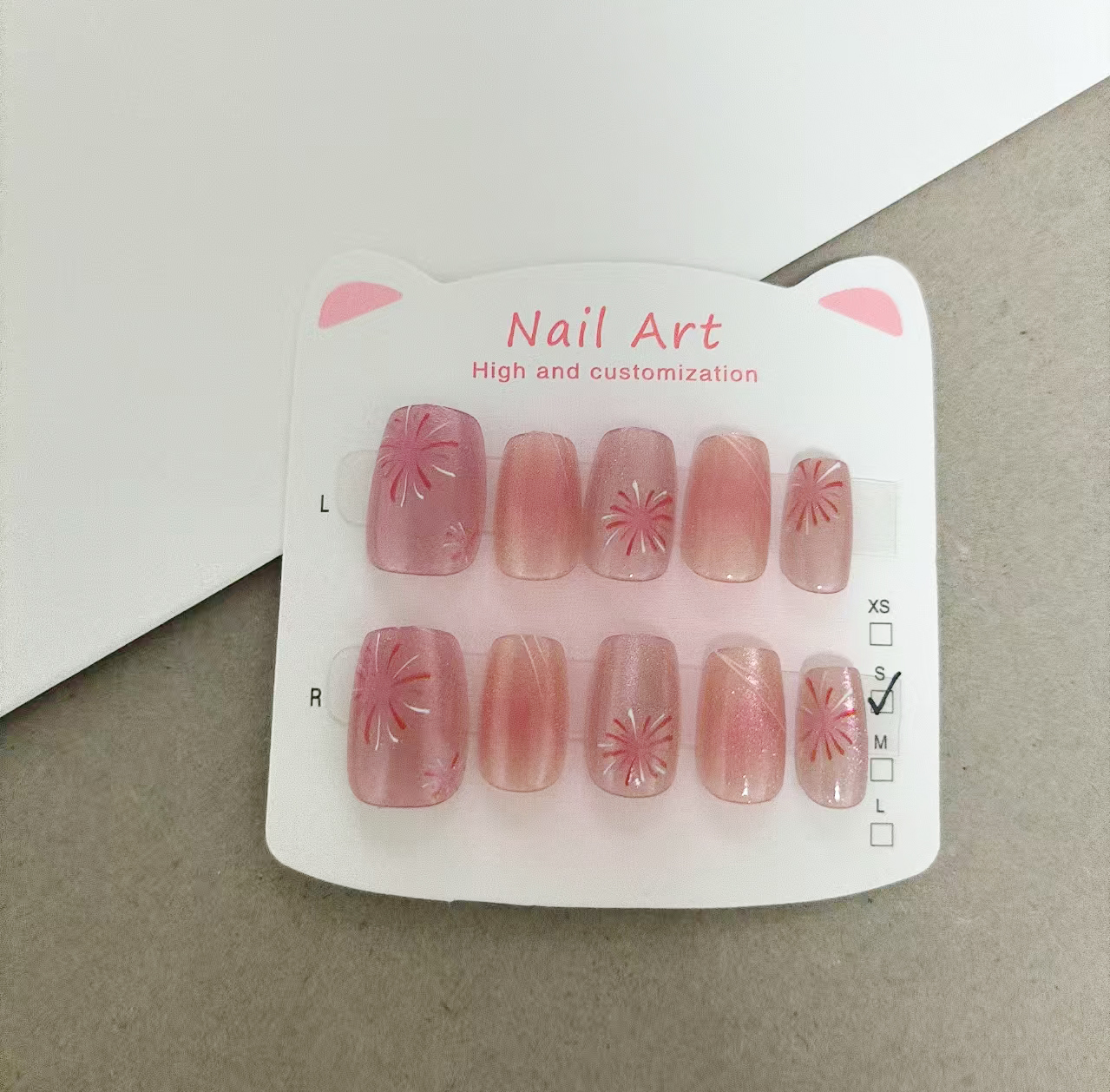 10pcs Girl Full-Size Handmade  - Nail Art Pink Cat Eye avis et prix