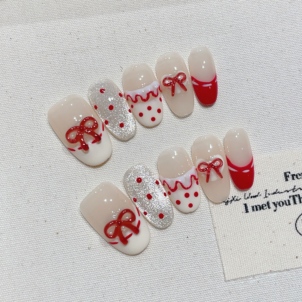 10pcs Short Oval Handmade Pres - Nail Art Red avis et prix