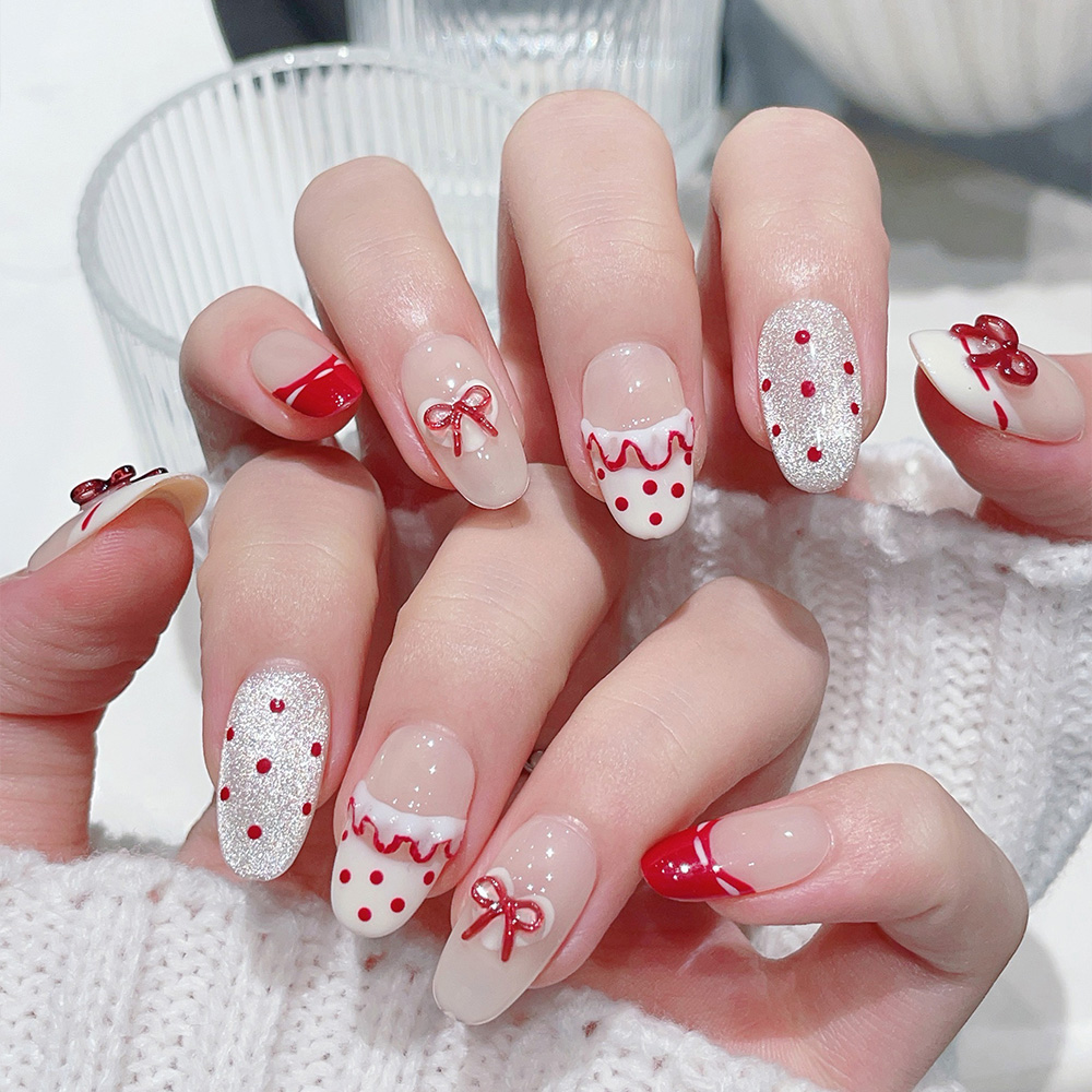 10pcs Short Oval Handmade Pres - Nail Art Red avis et prix