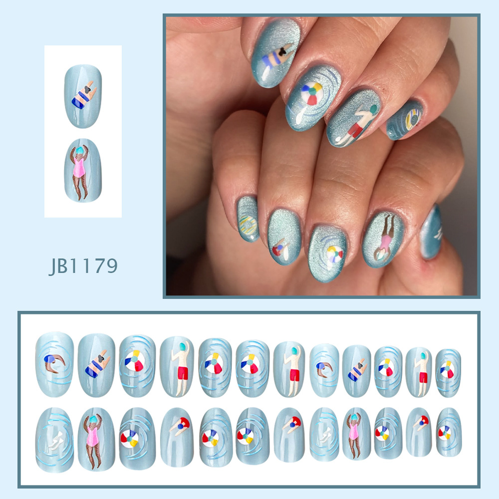 24Pcs fake nail art, light blu - Nail Art Full Cat Eye avis et prix