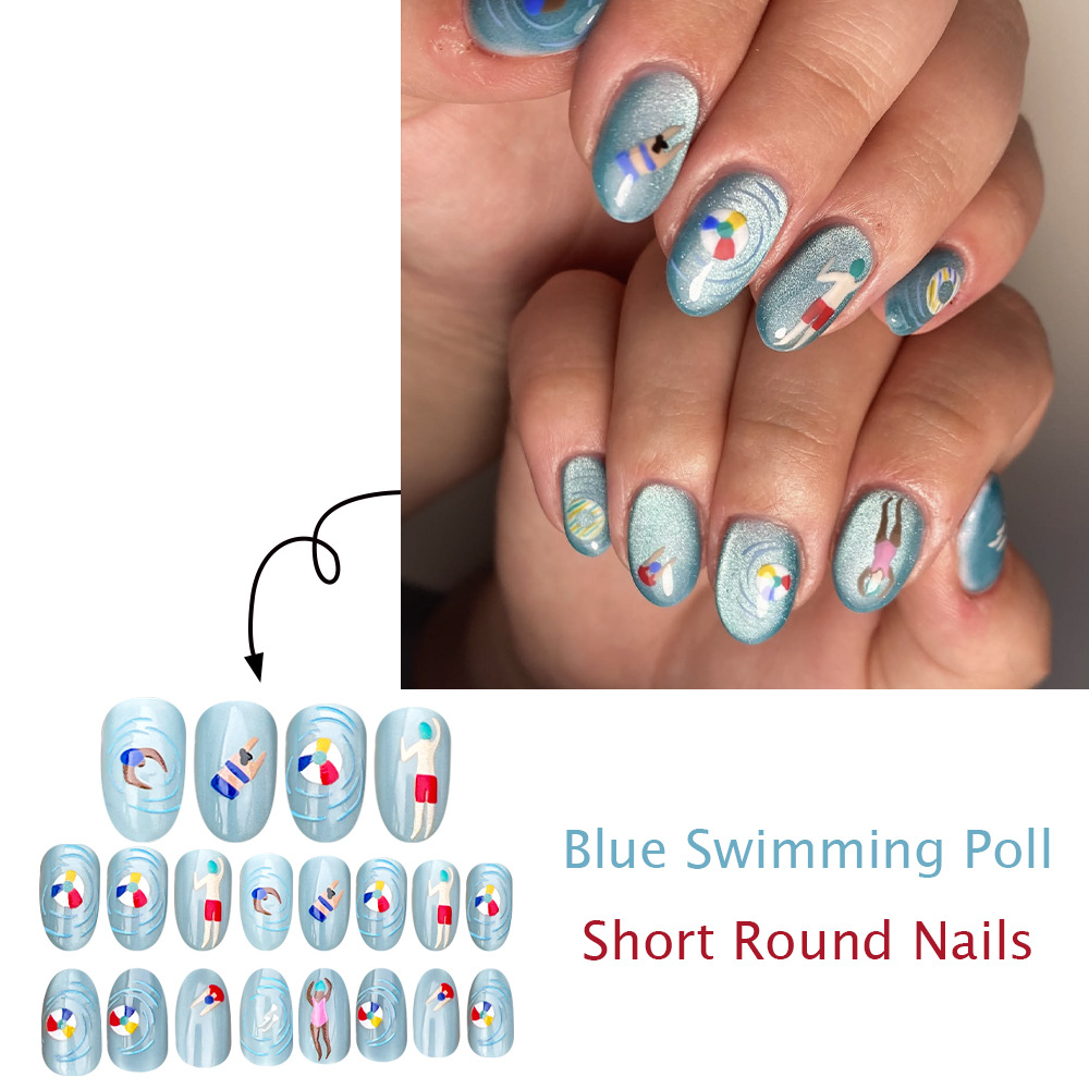 24Pcs fake nail art, light blu - Nail Art Full Cat Eye avis et prix