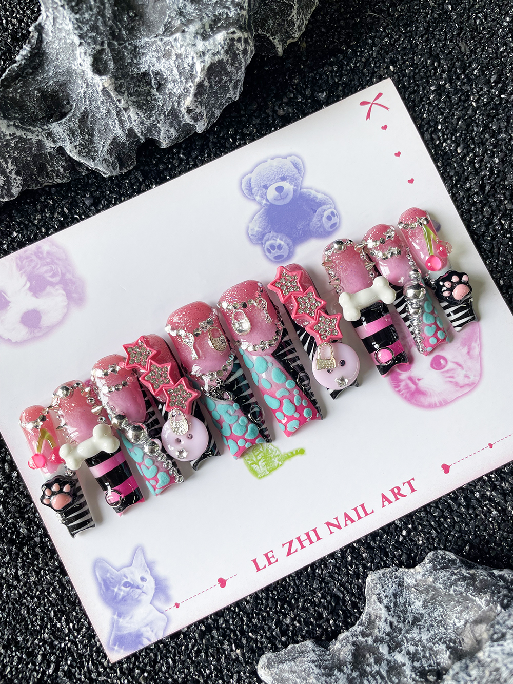 10Pcs Handmade Xl Square Shape - Nail Art Zebra Design avis et prix