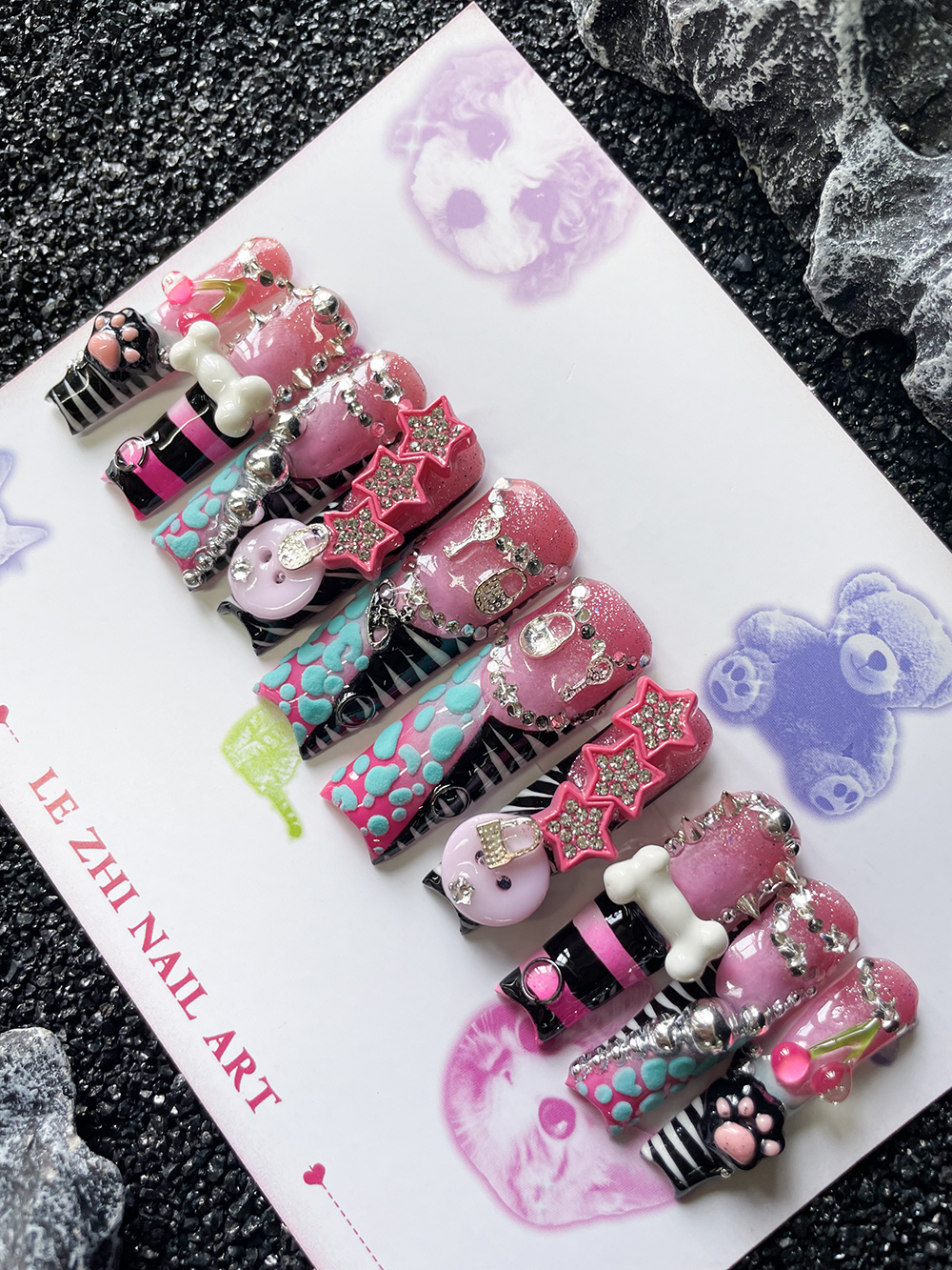 10Pcs Handmade Xl Square Shape - Nail Art Zebra Design avis et prix