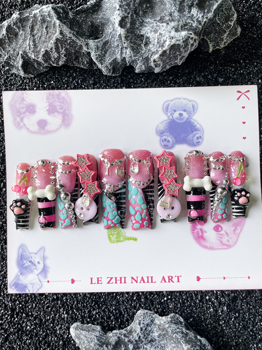 10Pcs Handmade Xl Square Shape - Nail Art Zebra Design avis et prix