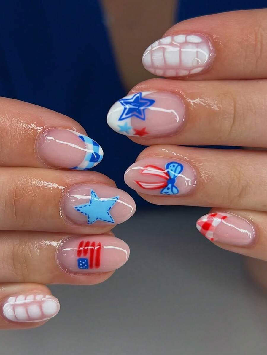 24-Piece Red White Blue Patrio - Nail Art Red avis et prix
