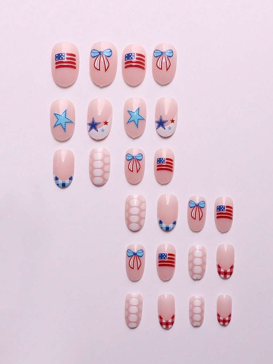 24-Piece Red White Blue Patrio - Nail Art Red avis et prix