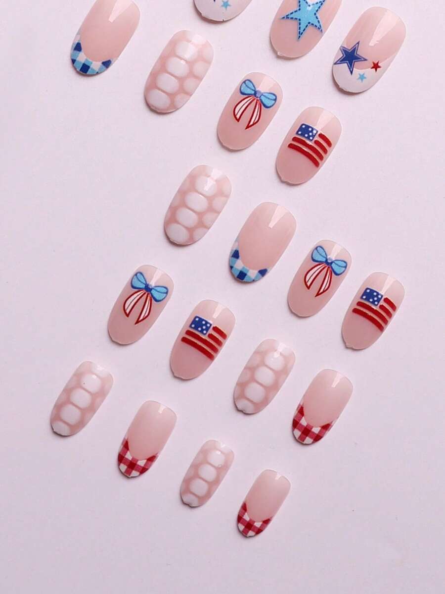 24-Piece Red White Blue Patrio - Nail Art Red avis et prix