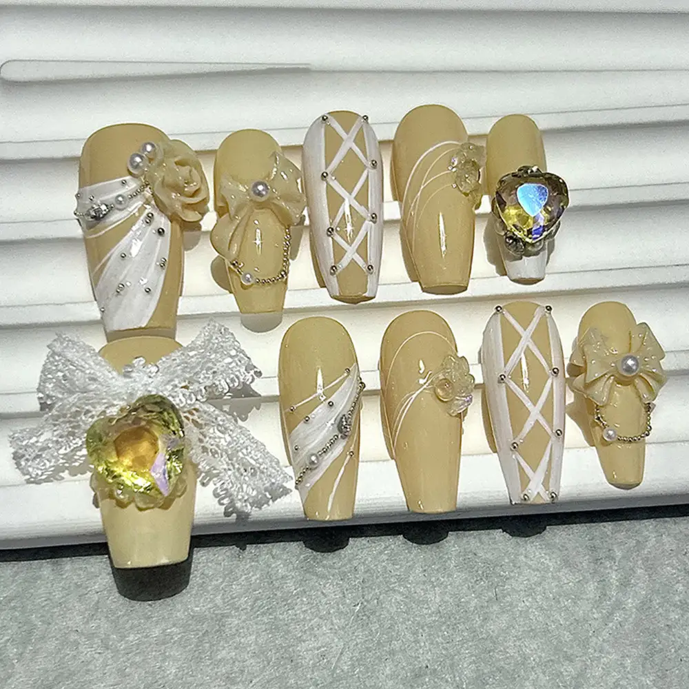 10pcs 3D Rose Bow Yellow Handm - Nail Art Love avis et prix