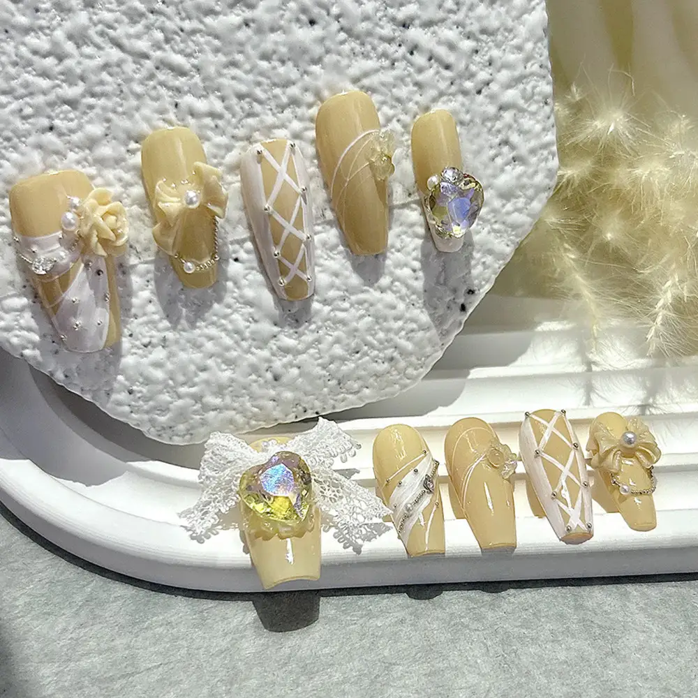 10pcs 3D Rose Bow Yellow Handm - Nail Art Love avis et prix