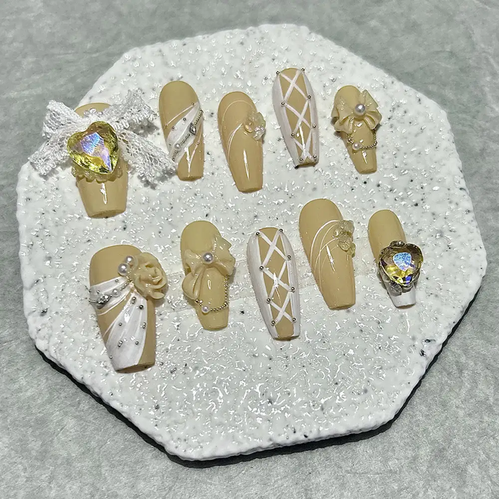 10pcs 3D Rose Bow Yellow Handm - Nail Art Love avis et prix