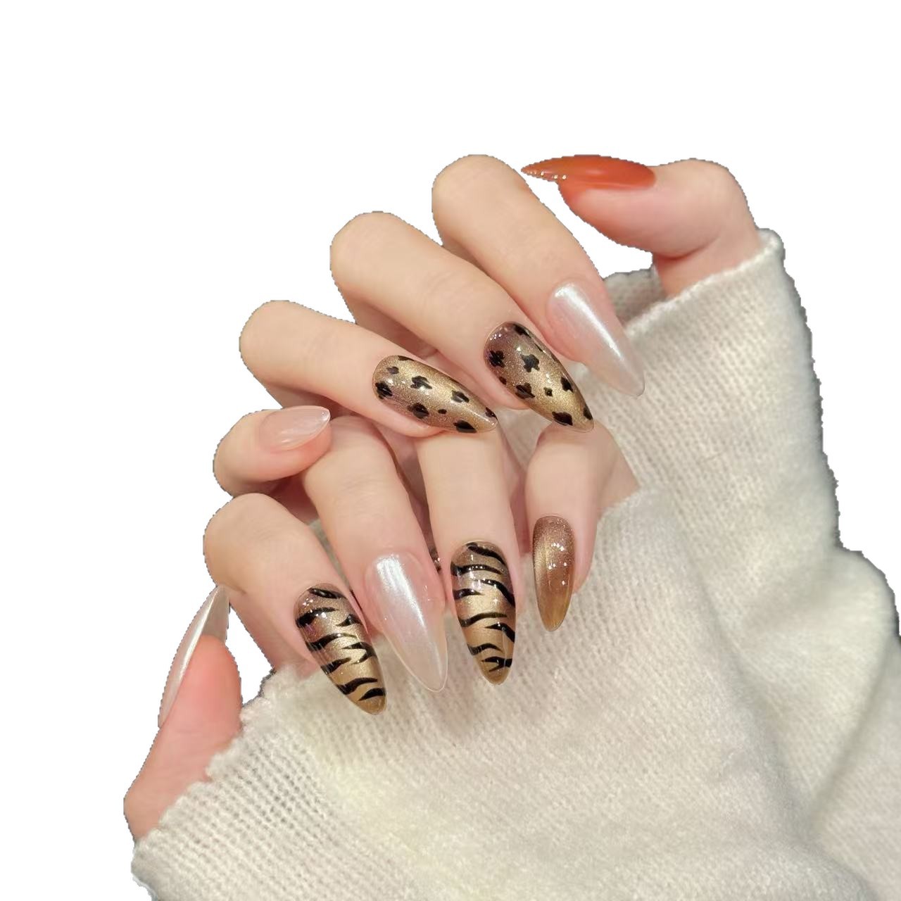 10pcs Handmade Almond Press On - Nail Art Zebra Design avis et prix