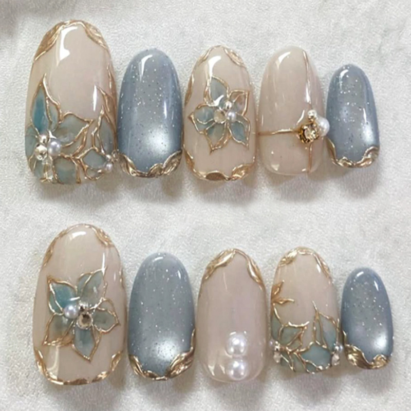 24pcs Blue Cat Eye Almond Pres - Nail Art Full Cat Eye avis et prix