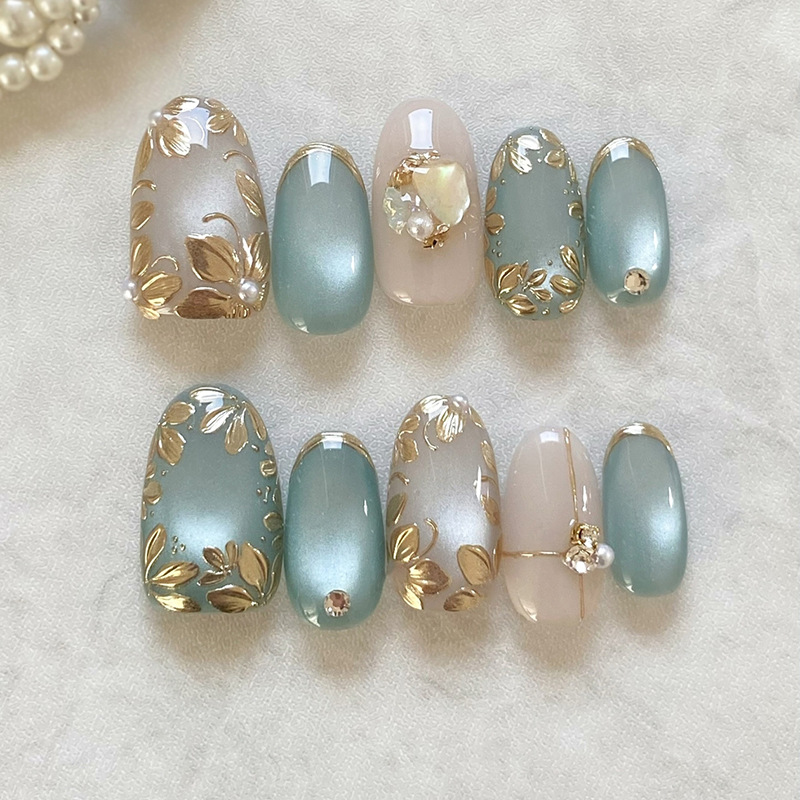 24pcs Blue Cat Eye Almond Pres - Nail Art Full Cat Eye avis et prix