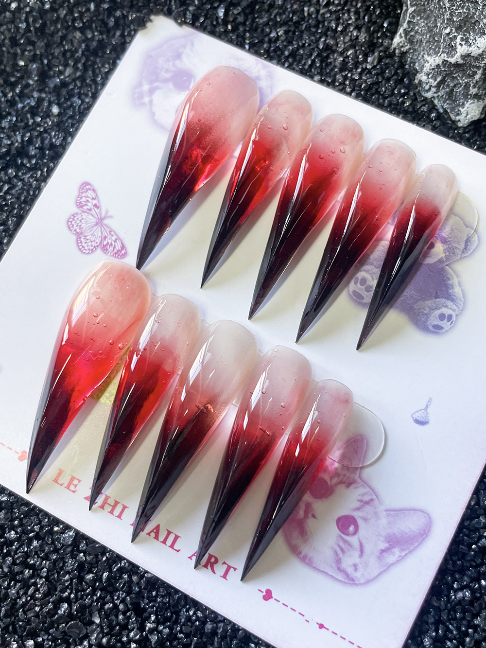 Handmade Red Gradient Long Dra - Nail Art Red avis et prix
