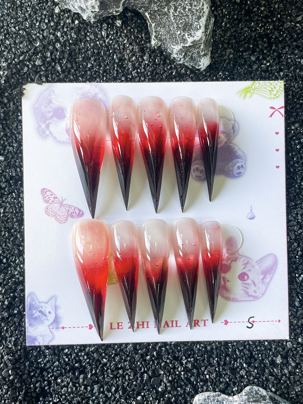 Handmade Red Gradient Long Dra - Nail Art Red avis et prix
