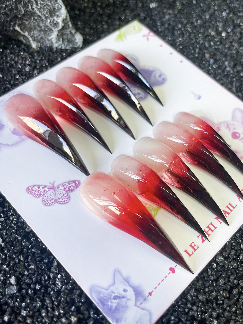 Handmade Red Gradient Long Dra - Nail Art Red avis et prix