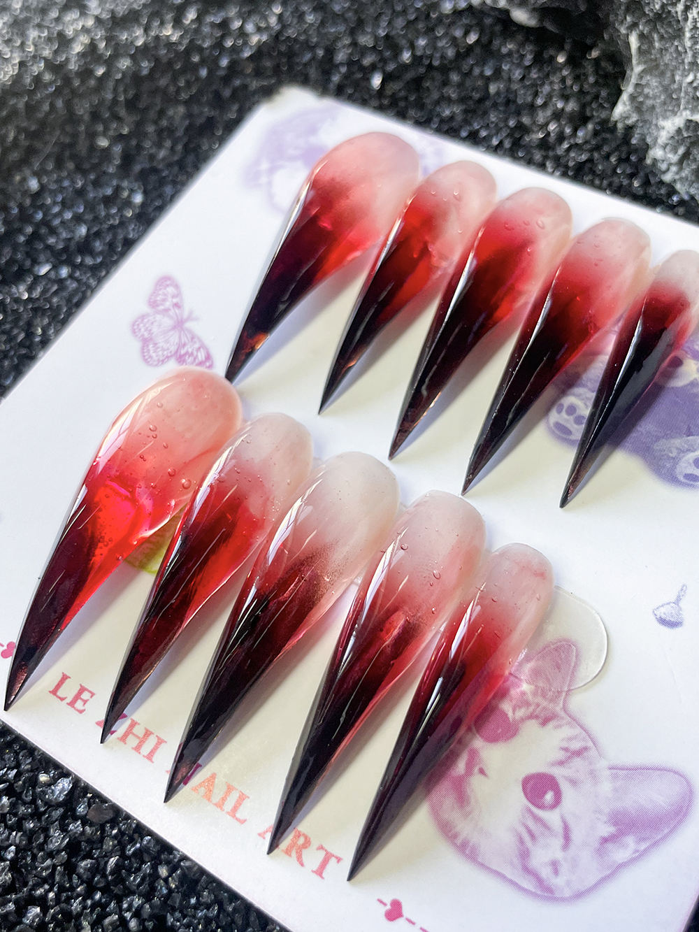 Handmade Red Gradient Long Dra - Nail Art Red avis et prix