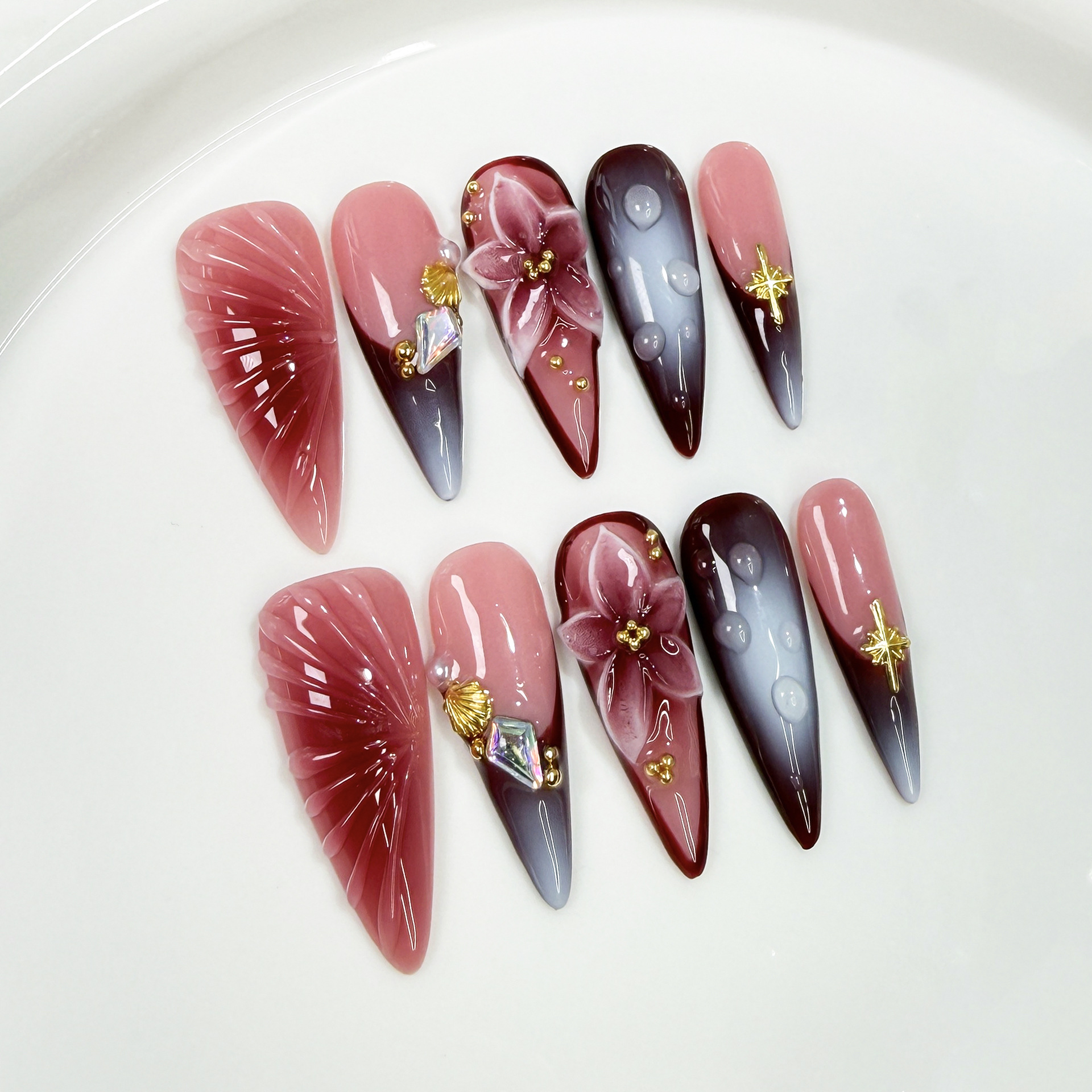 10Pcs Retro Long Stiletto Fake - Nail Art Design avis et prix