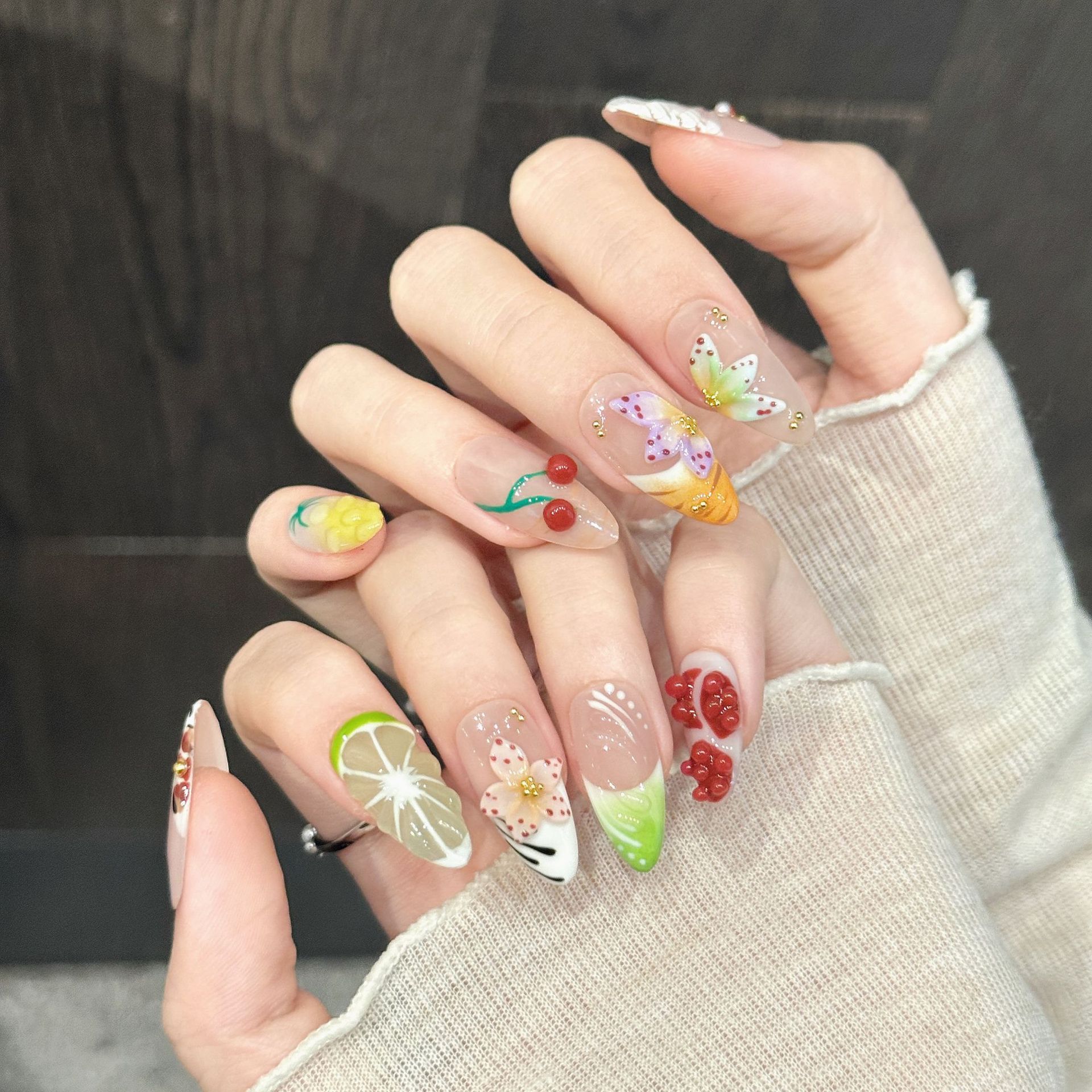 10pcs Hand-painted Orange Cher - Nail Art Orange avis et prix
