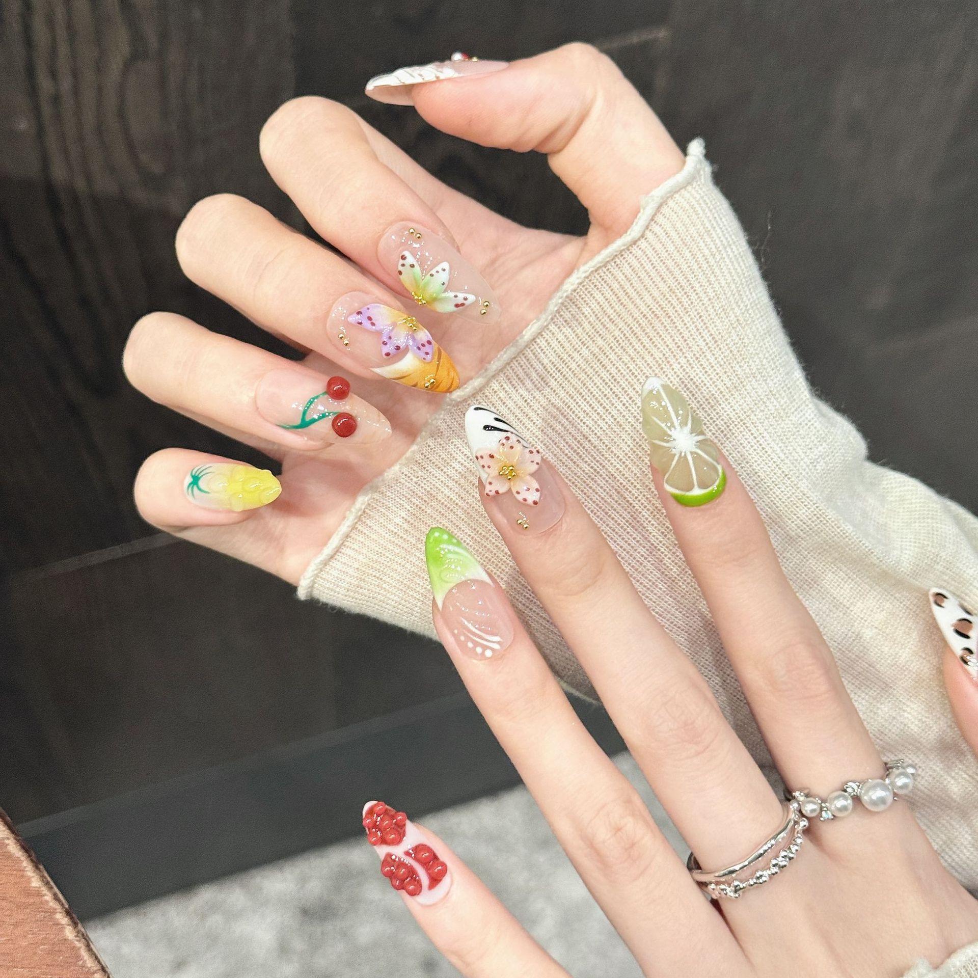 10pcs Hand-painted Orange Cher - Nail Art Orange avis et prix