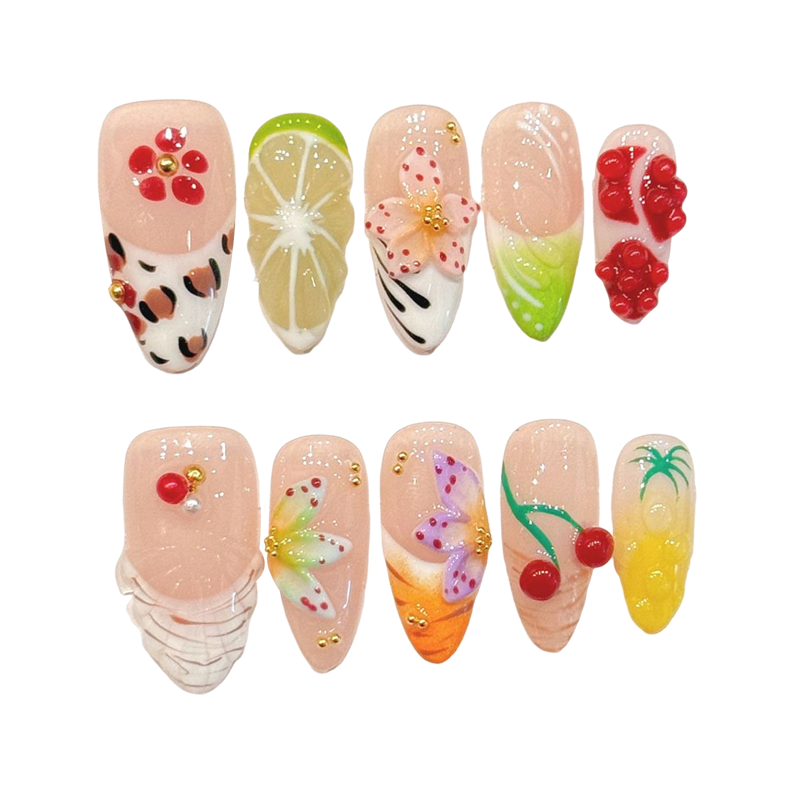 10pcs Hand-painted Orange Cher - Nail Art Orange avis et prix