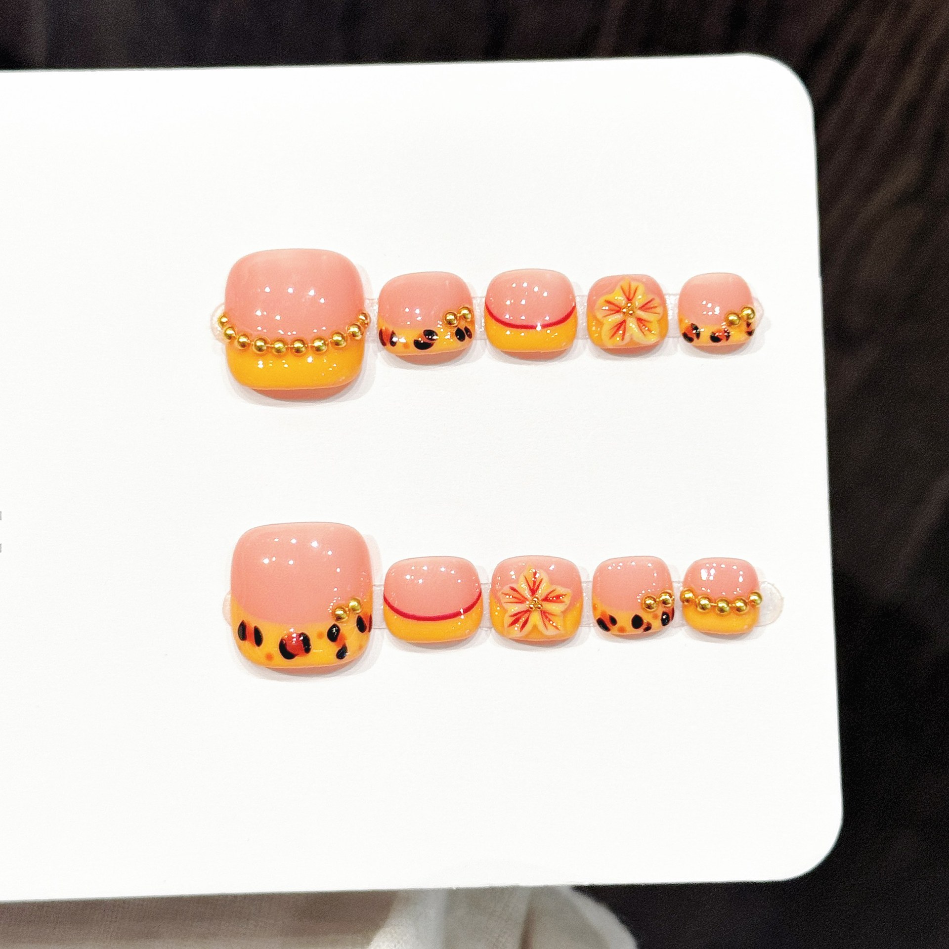 10pcs Handmade Pressed Foot Na - Nail Art Orange avis et prix