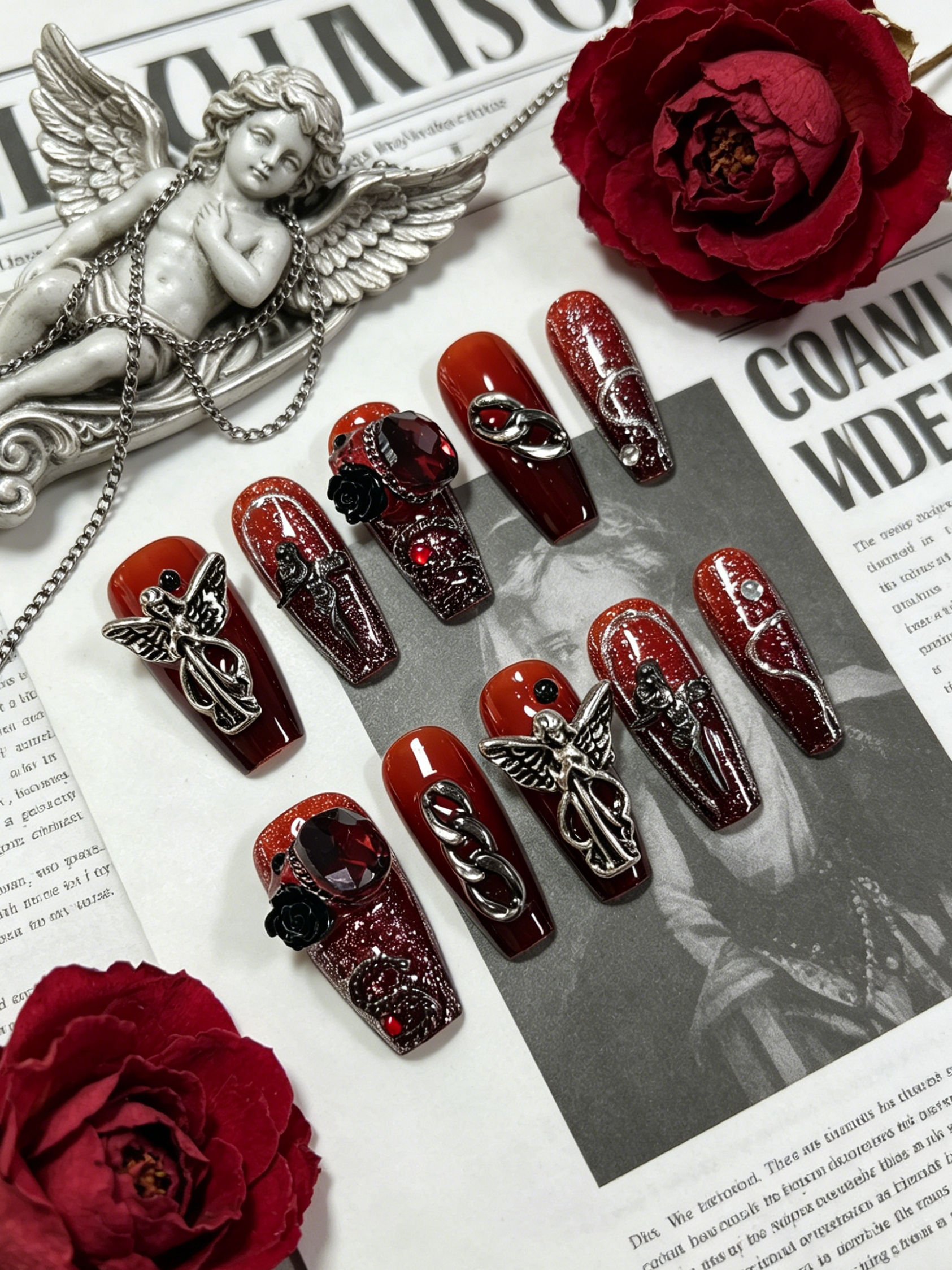 10 Medium-Sized Trapezoidal Pr - Nail Art Red avis et prix