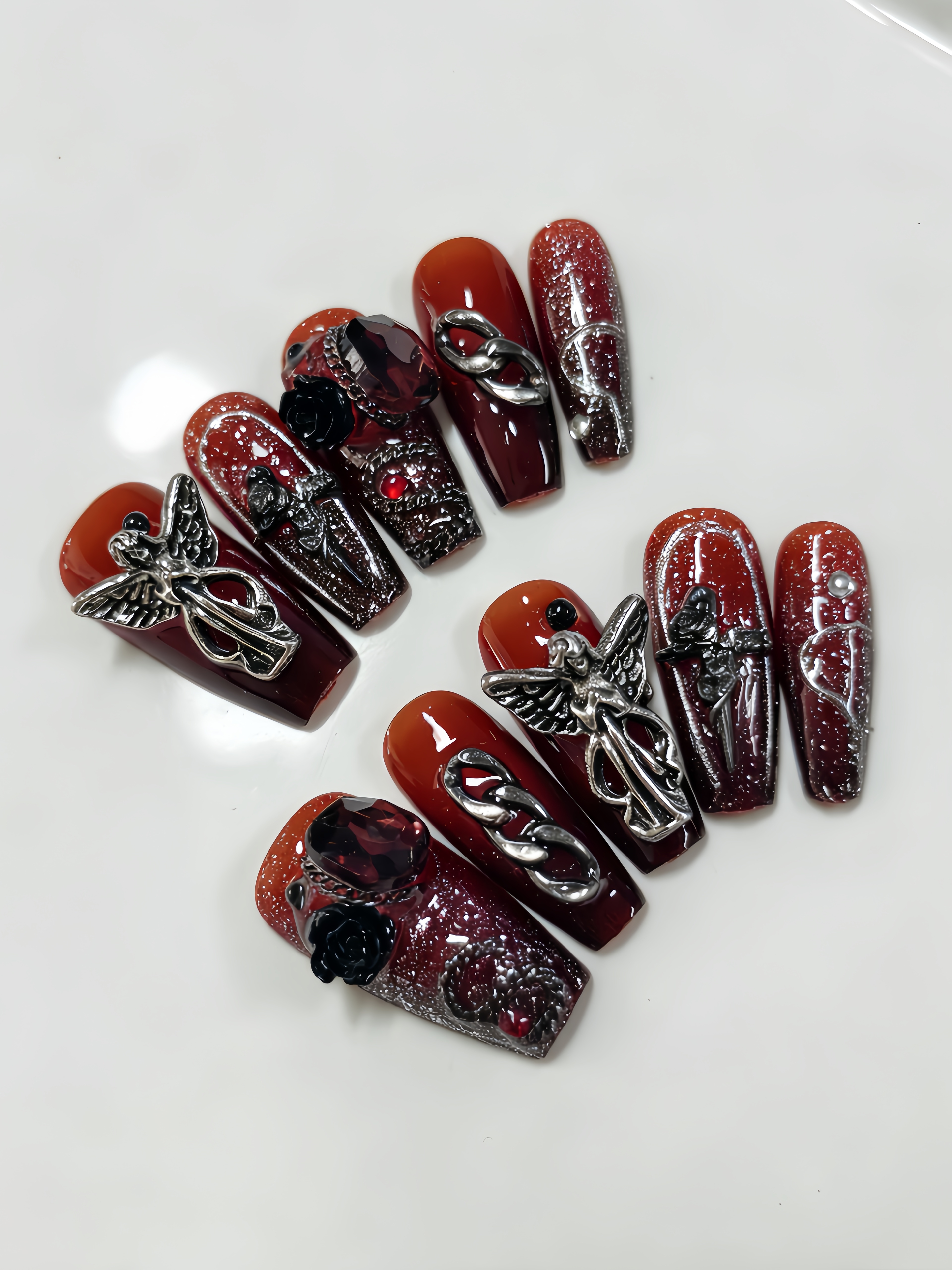10 Medium-Sized Trapezoidal Pr - Nail Art Red avis et prix