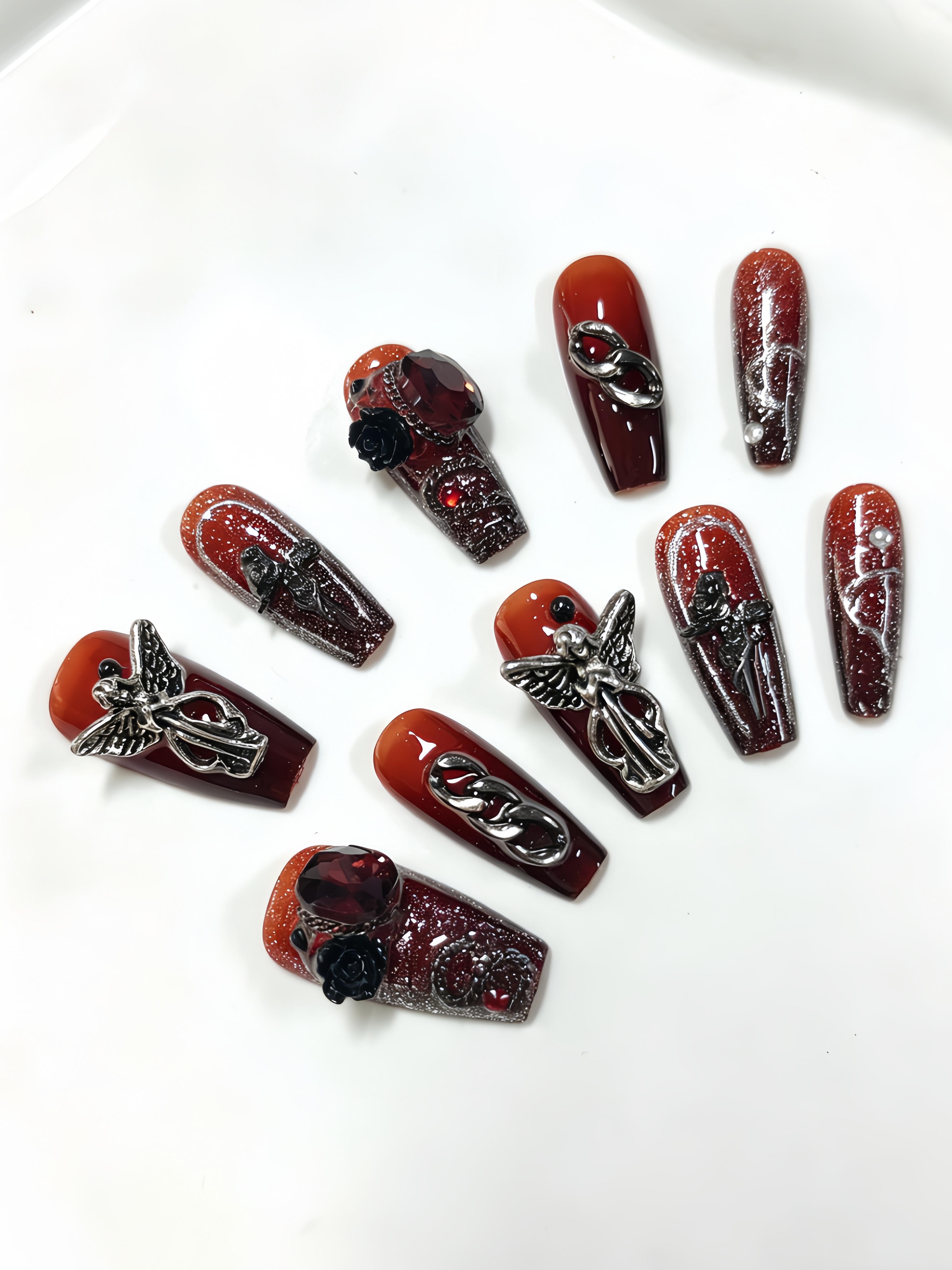 10 Medium-Sized Trapezoidal Pr - Nail Art Red avis et prix