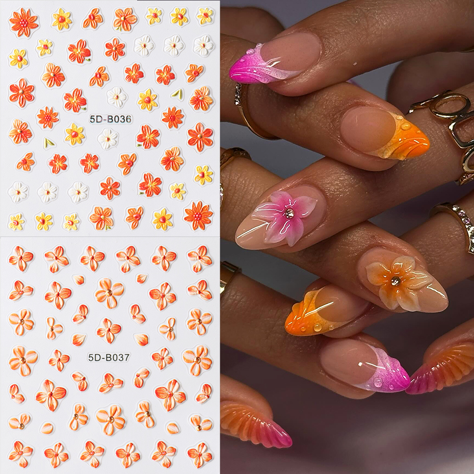 2pcs Orange Flower Nail Sticke - Nail Art Orange avis et prix