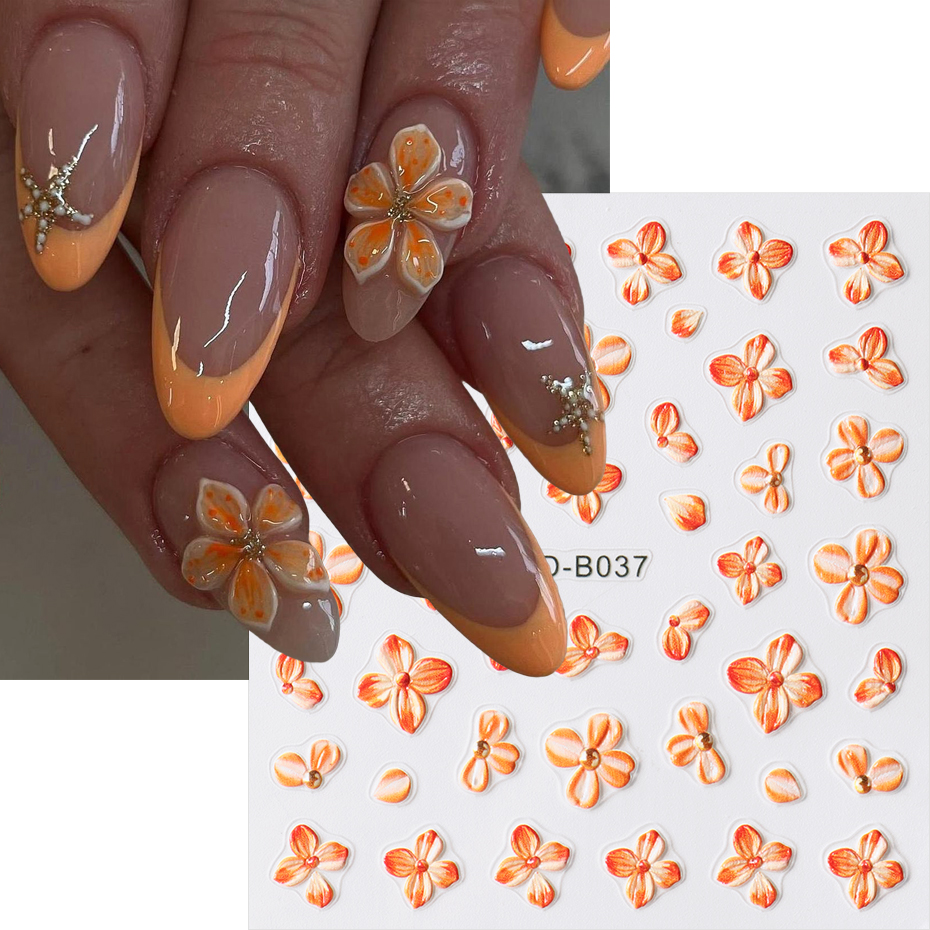 2pcs Orange Flower Nail Sticke - Nail Art Orange avis et prix