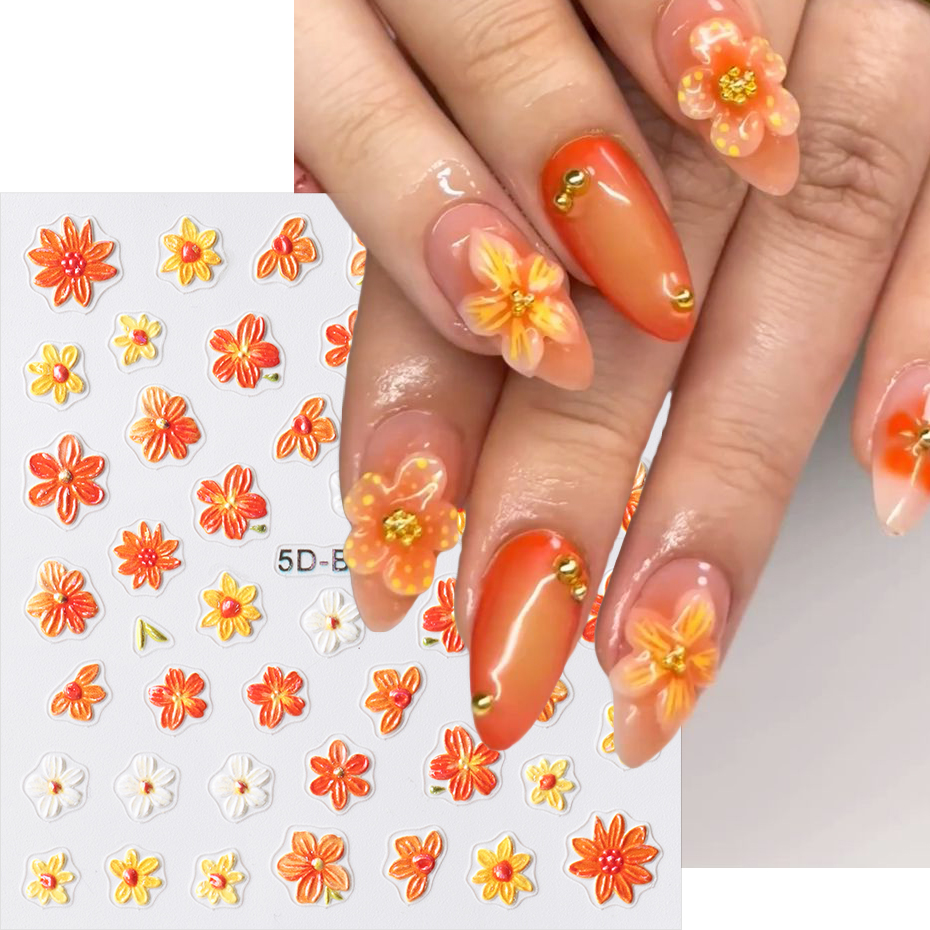 2pcs Orange Flower Nail Sticke - Nail Art Orange avis et prix