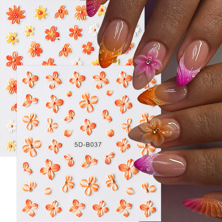 2pcs Orange Flower Nail Sticke - Nail Art Orange avis et prix