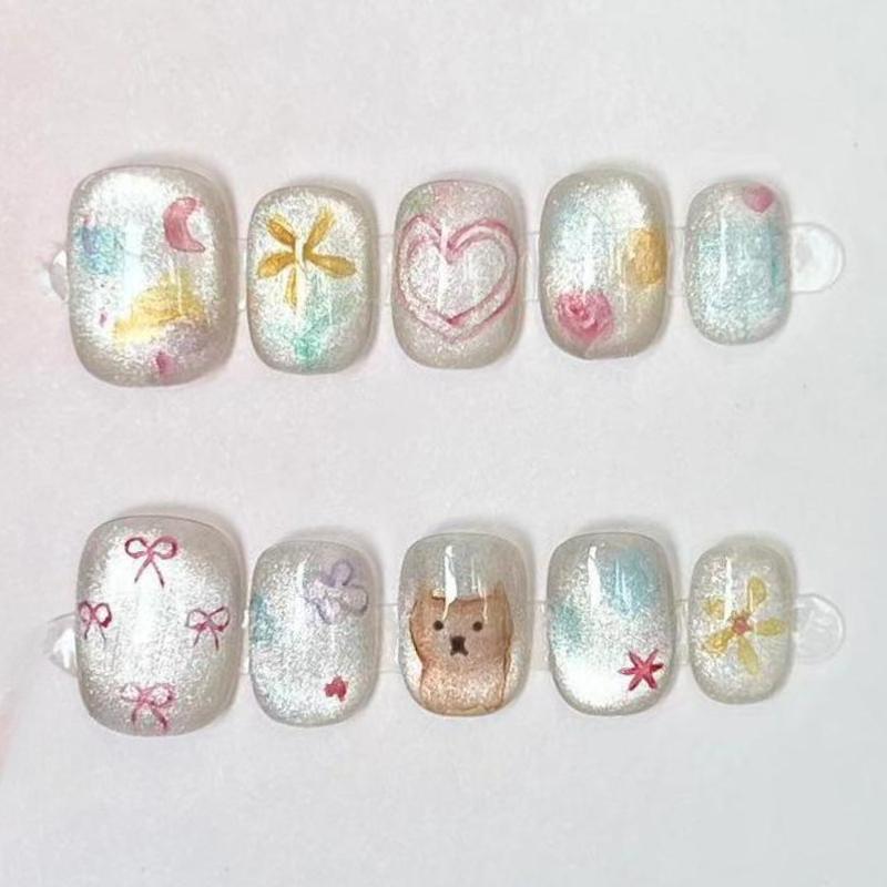 10Pcs Cute Short Round Handmad - Nail Art Design avis et prix