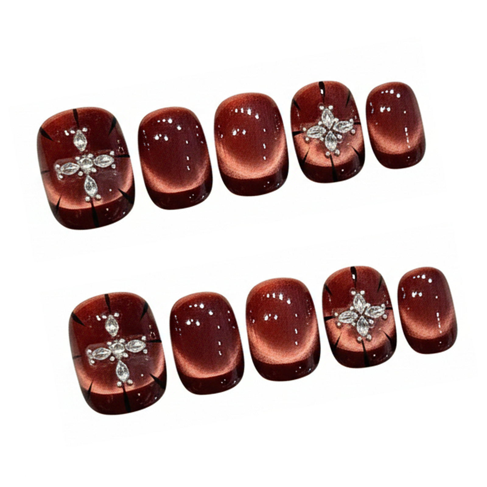 10pcs Wine-red Cat's Eye Press - Nail Art Design avis et prix