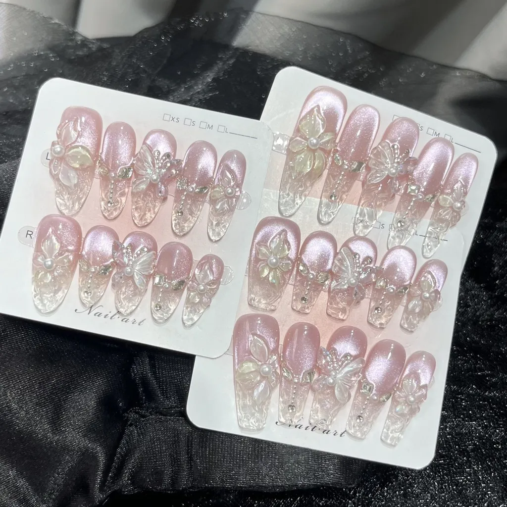 Spring 3D Bauhinia Flower Hand - Nail Art Pink Cat Eye avis et prix
