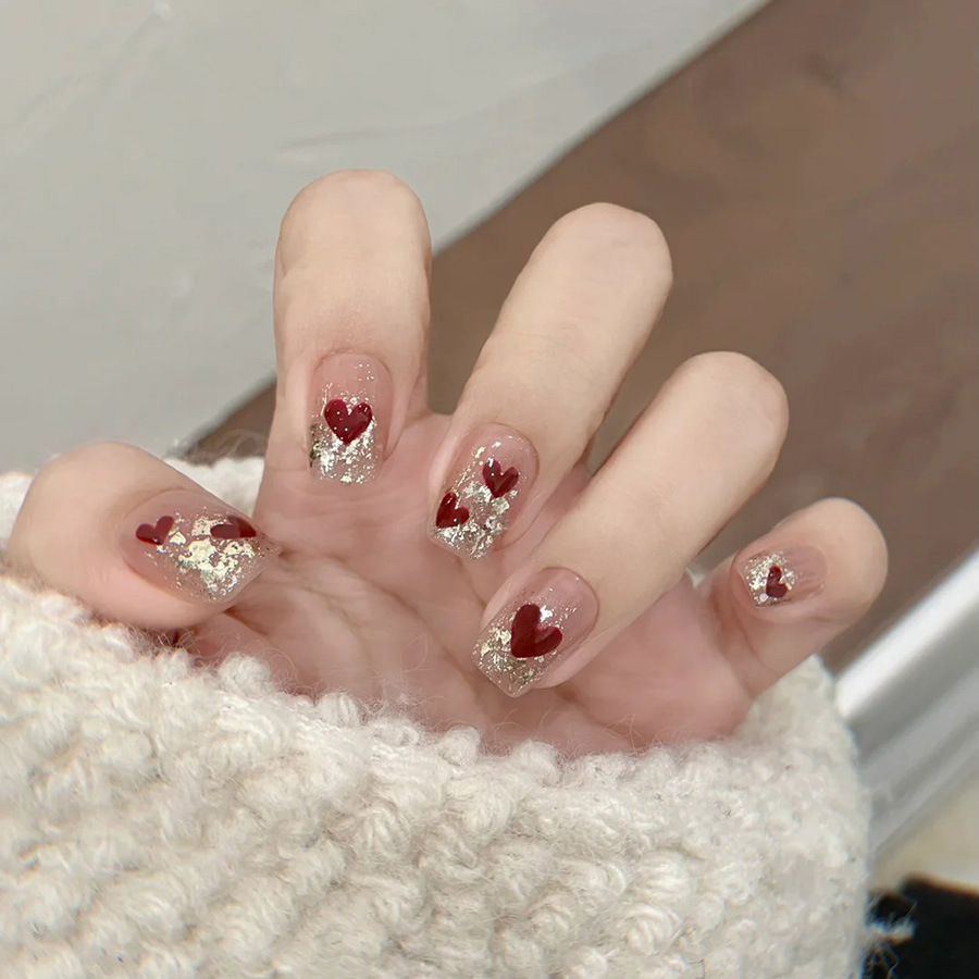 24pcs/set Short Square fake na - Nail Art Red avis et prix