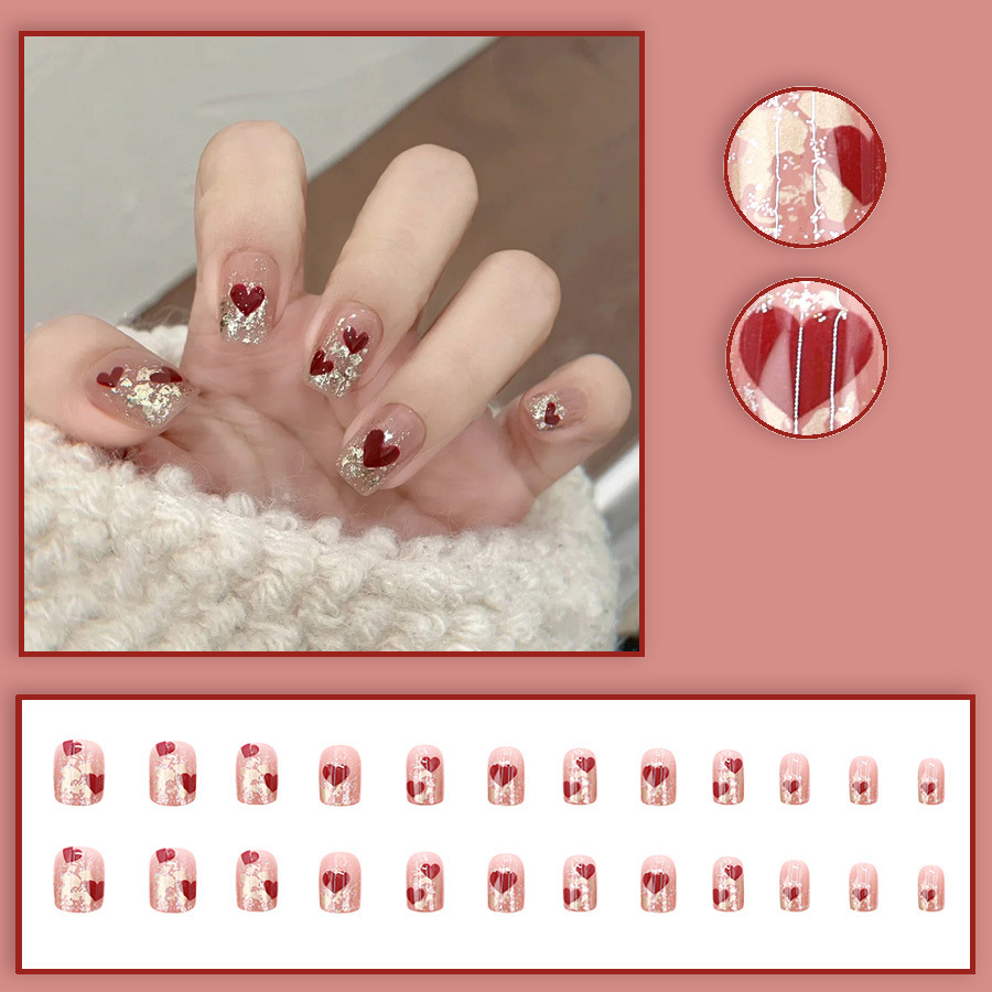 24pcs/set Short Square fake na - Nail Art Red avis et prix