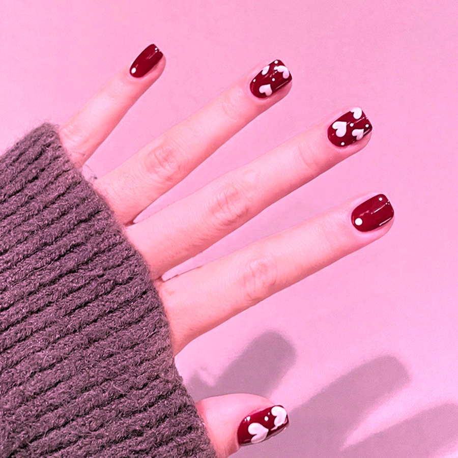 24pcs/set Short Square fake na - Nail Art Red avis et prix